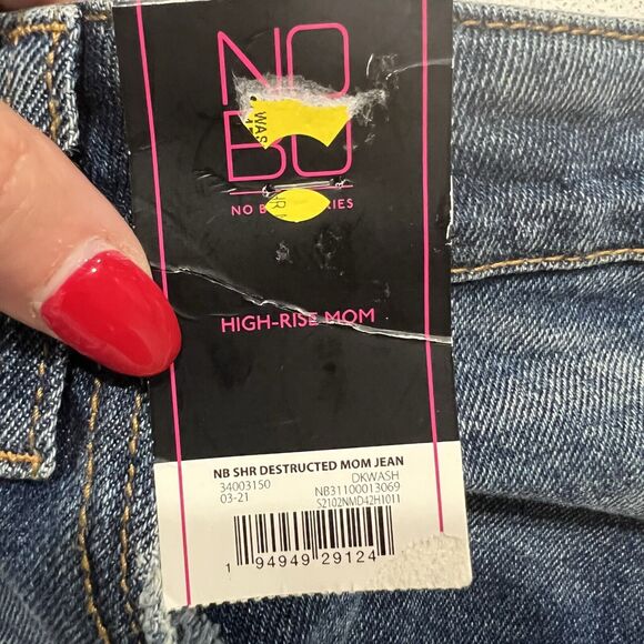 No Boundaries Jr Size 21 Jeans Super High Rise Mom Destructed Relaxed Dark Wash - Picture 6 of 13
